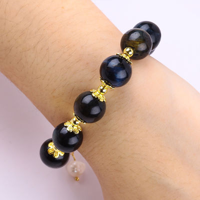 Pulseira feita à mão de pedras preciosas com contas Tinta natural Olho de tigre azul Pedaço ajustável Pulseira de charme para festa