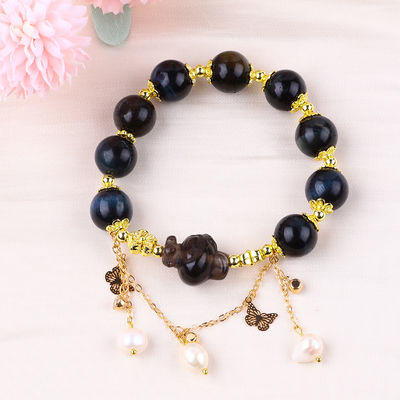 Pulseira feita à mão de pedras preciosas com contas Tinta natural Olho de tigre azul Pedaço ajustável Pulseira de charme para festa
