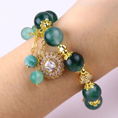 Pulseira feita à mão de pedras preciosas com contas, pulseira de calcedônia verde, pulseira de charme ajustável, pulseira para uso diário em festas.