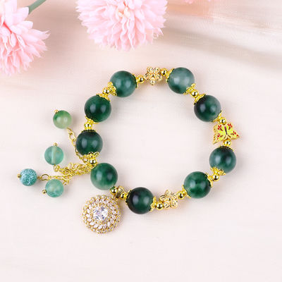 Pulseira feita à mão de pedras preciosas com contas, pulseira de calcedônia verde, pulseira de charme ajustável, pulseira para uso diário em festas.