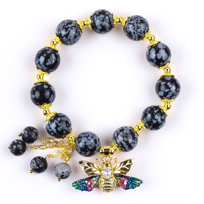 Pulseira feita à mão de pedras preciosas com contas de neve de flocos de neve de feitiços ajustáveis Pulseira para festa