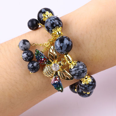 Pulseira feita à mão de pedras preciosas com contas de neve de flocos de neve de feitiços ajustáveis Pulseira para festa