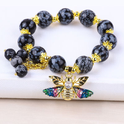 Pulseira feita à mão de pedras preciosas com contas de neve de flocos de neve de feitiços ajustáveis Pulseira para festa