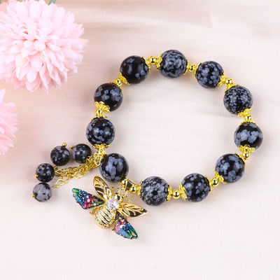 Pulseira feita à mão de pedras preciosas com contas de neve de flocos de neve de feitiços ajustáveis Pulseira para festa