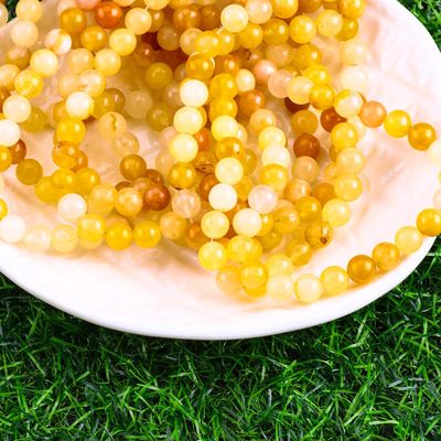 Jade amarelo escuro Bolas redondas cristal natural Pedra preciosa Tamanho de bolas diferente Fios de bolas soltos para fabricação de jóias DIY