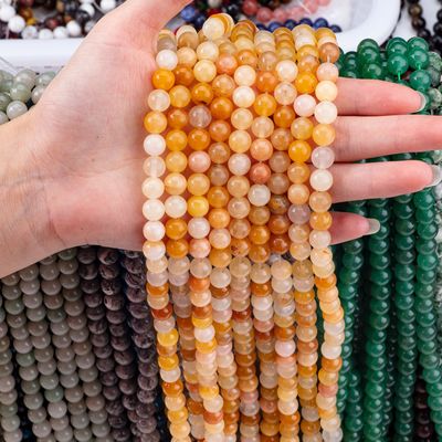 Jade amarelo escuro Bolas redondas cristal natural Pedra preciosa Tamanho de bolas diferente Fios de bolas soltos para fabricação de jóias DIY