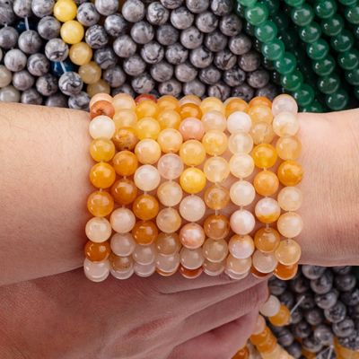 Jade amarelo escuro Bolas redondas cristal natural Pedra preciosa Tamanho de bolas diferente Fios de bolas soltos para fabricação de jóias DIY