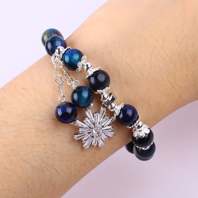 Cristal de pedra preciosa 8mm Rainbow Tiger Eye Com Floco de Neve Charm Stretch Bracelet Para Dar Presente