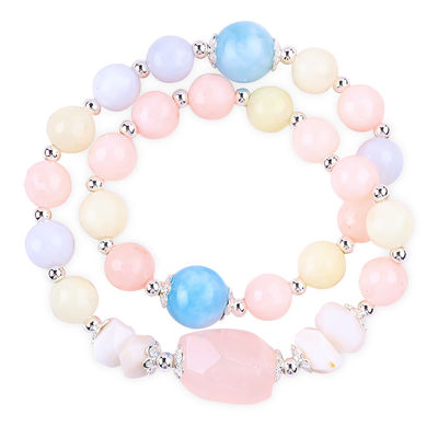 Morganite Manual DIY Dupla Camada Cristal Natural Multifactor Bracelete de contas redondas Para o presente