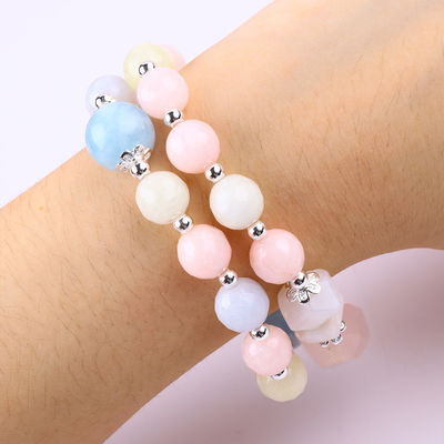 Morganite Manual DIY Dupla Camada Cristal Natural Multifactor Bracelete de contas redondas Para o presente