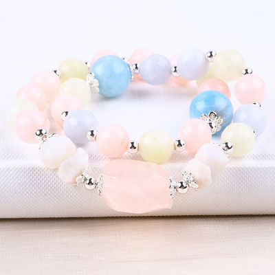 Morganite Manual DIY Dupla Camada Cristal Natural Multifactor Bracelete de contas redondas Para o presente