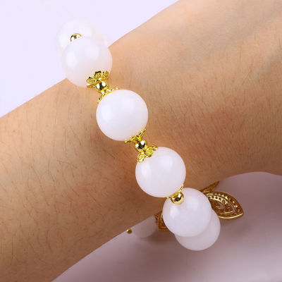 Natural Agate Branco 14MM Cristal Círculo Único Cordel de Mão Borboleta Bracelete de Encanto Para Presente