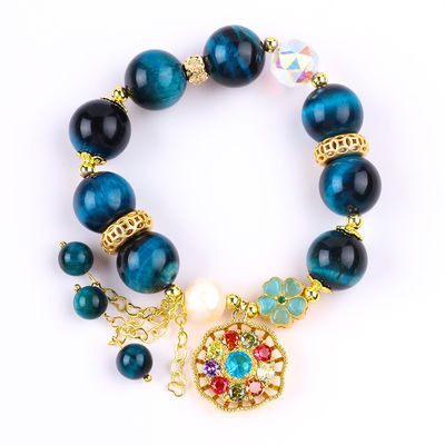 14MM Curador de Energia Cristal Azul Olho de Tigre Flor Spinner Charm Bead Bracelet Para Uso Diário