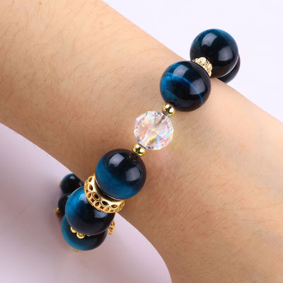 14MM Curador de Energia Cristal Azul Olho de Tigre Flor Spinner Charm Bead Bracelet Para Uso Diário