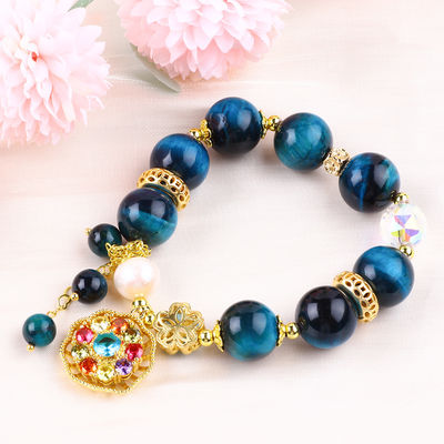 14MM Curador de Energia Cristal Azul Olho de Tigre Flor Spinner Charm Bead Bracelet Para Uso Diário