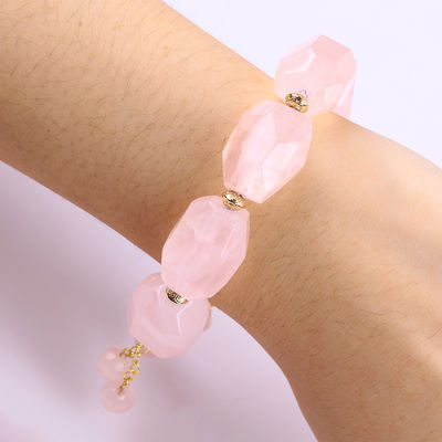 14MM Multi Faced Rose Quartz Stone Crystal Bracelet Cardio Escultura
