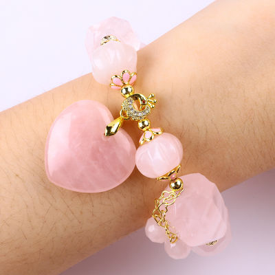 14MM Multi Faced Rose Quartz Stone Crystal Bracelet Cardio Escultura