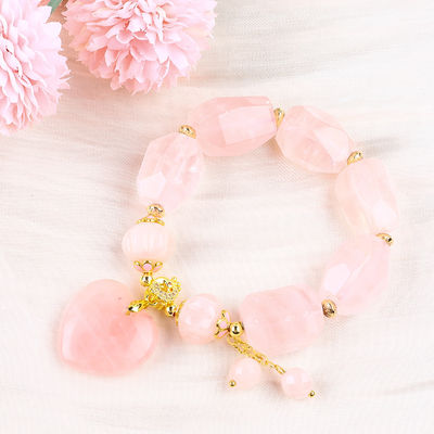 14MM Multi Faced Rose Quartz Stone Crystal Bracelet Cardio Escultura
