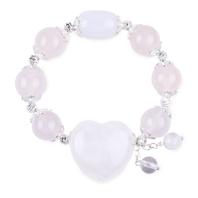 Pedra preciosa semipreciosa energia curativa Ágata branca com pulseira de coração grande clara para uso diário