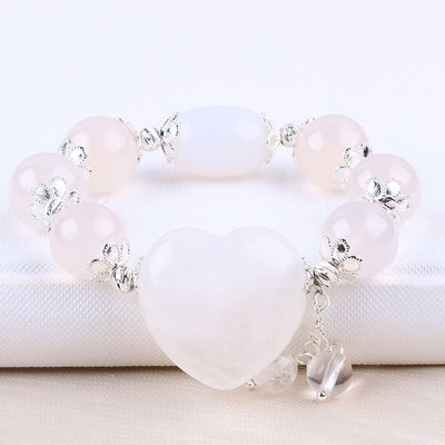 Pedra preciosa semipreciosa energia curativa Ágata branca com pulseira de coração grande clara para uso diário