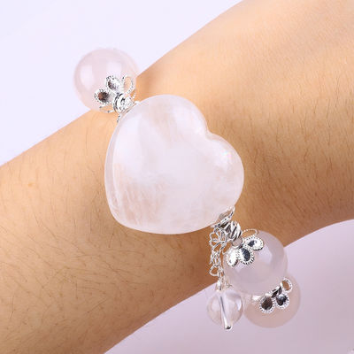 Pedra preciosa semipreciosa energia curativa Ágata branca com pulseira de coração grande clara para uso diário