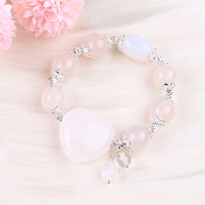 Pedra preciosa semipreciosa energia curativa Ágata branca com pulseira de coração grande clara para uso diário