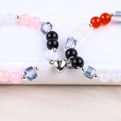 8MM Multicolor Cristal Natural Amizade Jóias Distância Pulseira Corações Ímãs Pulseira Para Presente