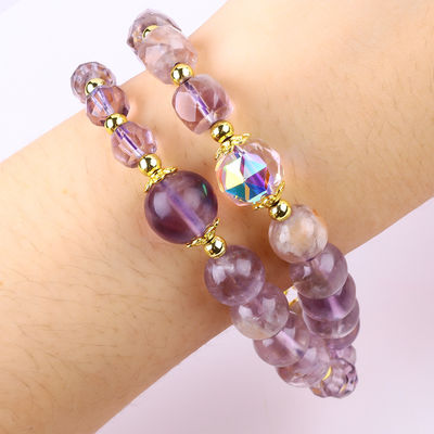 Double Layer Purple Azeztulite 12mm 14mm Pulseira de contas OEM ODM