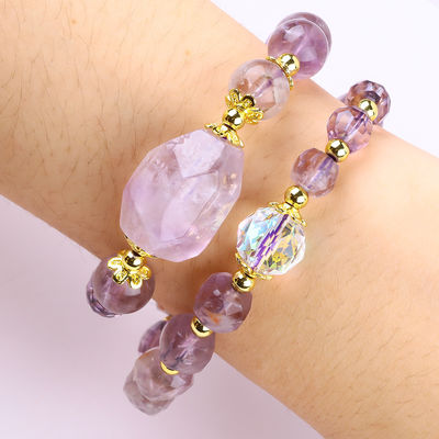 Double Layer Purple Azeztulite 12mm 14mm Pulseira de contas OEM ODM