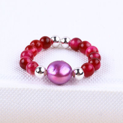 Anel de 4 mm feito à mão de pedra preciosa de contas ajustável rosa elástica vermelho Anel de pedra de olho de tigre para festa uso diário