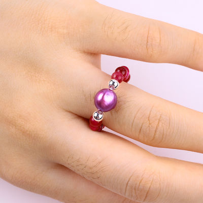 Anel de 4 mm feito à mão de pedra preciosa de contas ajustável rosa elástica vermelho Anel de pedra de olho de tigre para festa uso diário