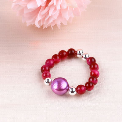 Anel de 4 mm feito à mão de pedra preciosa de contas ajustável rosa elástica vermelho Anel de pedra de olho de tigre para festa uso diário