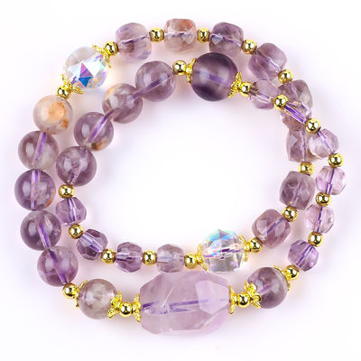 Double Layer Purple Azeztulite 12mm 14mm Pulseira de contas OEM ODM