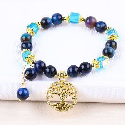 Cristais naturais curativos 8mm Rainbow Tiger Eye Árvore da Vida Pulseira de contas para uso diário