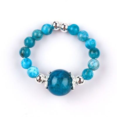 Anel de 4 mm feito à mão de pedras preciosas com contas Anel ajustável de pedra azul de apatite Anel para festa uso diário