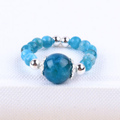 Anel de 4 mm feito à mão de pedras preciosas com contas Anel ajustável de pedra azul de apatite Anel para festa uso diário