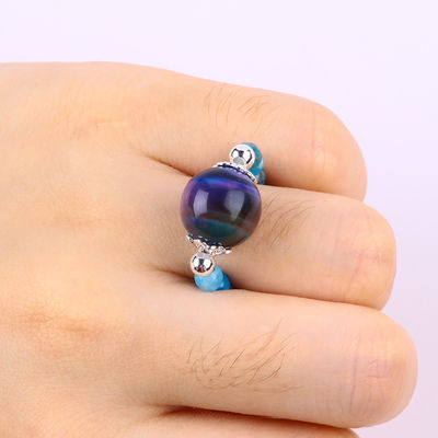 Anel de 4 mm feito à mão de pedras preciosas com contas ajustável Elastico Azul Apatite Anel de Pedra com Coloração de Olho de Tigre Para a Festa D