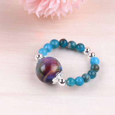 Anel de 4 mm feito à mão de pedras preciosas com contas ajustável Elastico Azul Apatite Anel de Pedra com Coloração de Olho de Tigre Para a Festa D