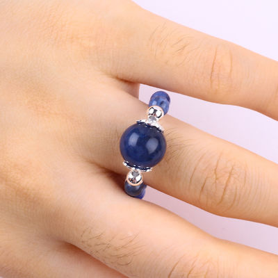 Anel de 4 mm feito à mão de pedras preciosas com contas Anel elástico ajustável de pedra de sodalite para uso diário
