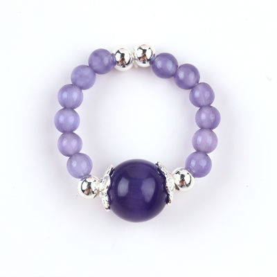 Anel de 4 mm feito à mão de pedra preciosa de contas ajustável Elastico Roxo Anel de pedra do olho de gato para festa uso diário