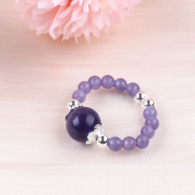 Anel de 4 mm feito à mão de pedra preciosa de contas ajustável Elastico Roxo Anel de pedra do olho de gato para festa uso diário