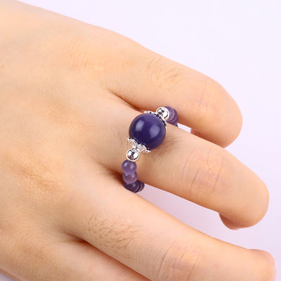 Anel de 4 mm feito à mão de pedra preciosa de contas ajustável Elastico Roxo Anel de pedra do olho de gato para festa uso diário