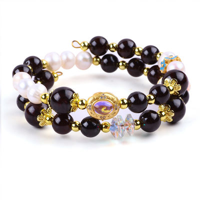 Custom DIY 8mm granate e pérola branca com flor espaçador de contas bracelete duplo para uso diário