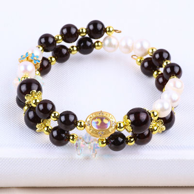 Custom DIY 8mm granate e pérola branca com flor espaçador de contas bracelete duplo para uso diário