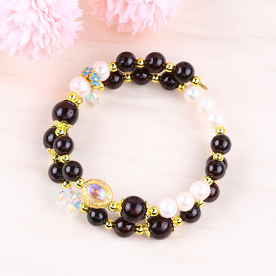 Custom DIY 8mm granate e pérola branca com flor espaçador de contas bracelete duplo para uso diário