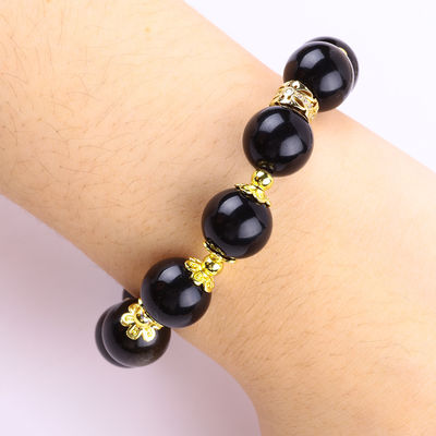 Pedra semipreciosa Obsidiana dourada com prata Obsidiana borboleta forma redonda pulseira de contas