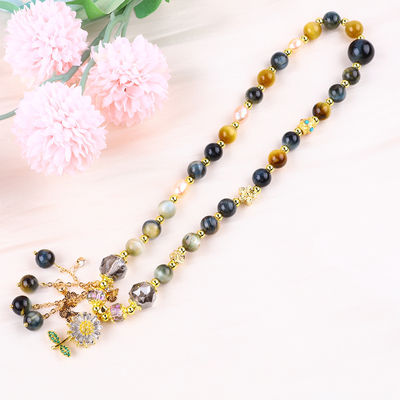 Unico 8MM com O Olho de Tigre Sonho SolFlower Spinner Charm Blessing Crystal Double Layer Bracelet