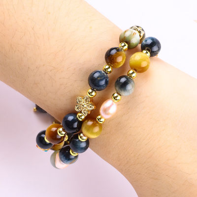 Unico 8MM com O Olho de Tigre Sonho SolFlower Spinner Charm Blessing Crystal Double Layer Bracelet