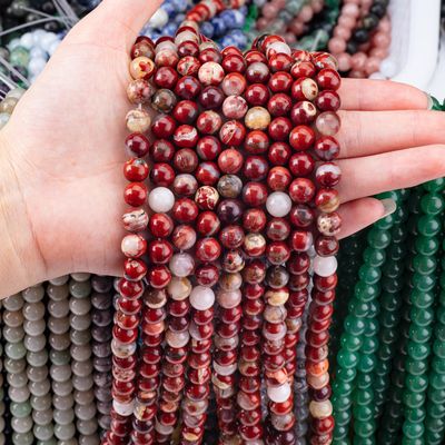 Cristal natural polido vermelho de jaspe pérolas de pedra preciosa 8MM para joias únicas DIY