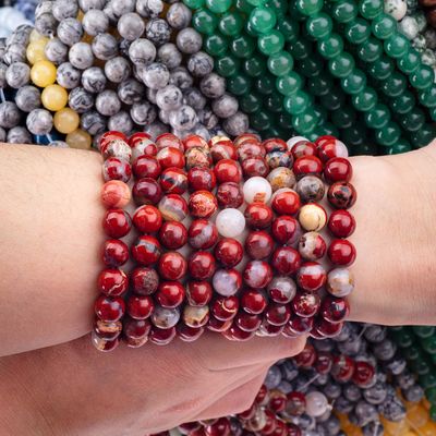 Cristal natural polido vermelho de jaspe pérolas de pedra preciosa 8MM para joias únicas DIY
